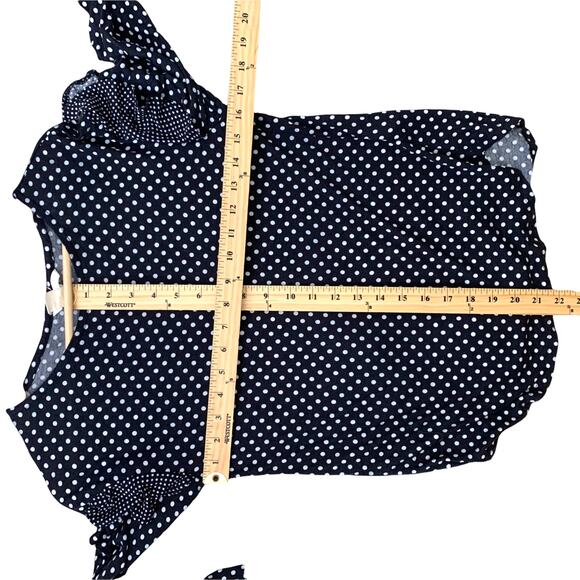 H&M Polka Dot Top Ruffle Flutter Long Sleeve Flounced Top Shirt S Blue White - Picture 7 of 7